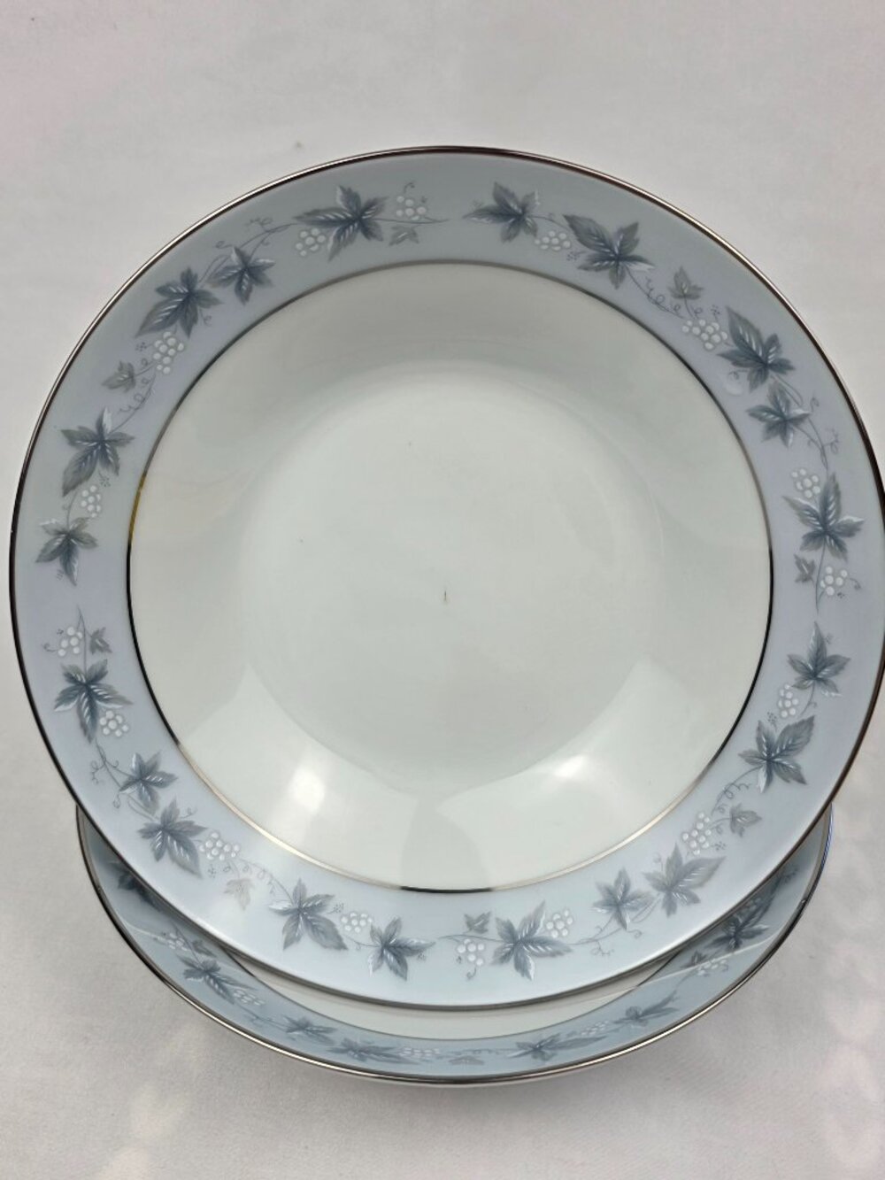 TWO Noritake Bluecourt Coupe Soup Bowls #6844 Blue Rim White Grapes 7 1/2 inches